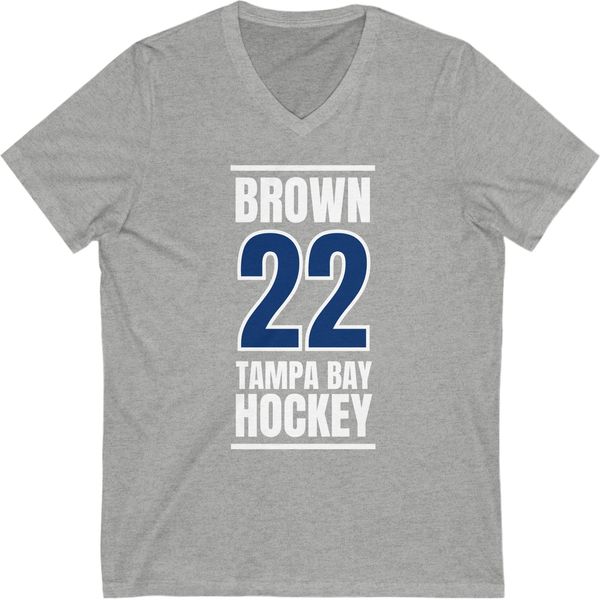 Brown 22 Tampa Bay Hockey Blue Vertical Design Unisex V-Neck Tee