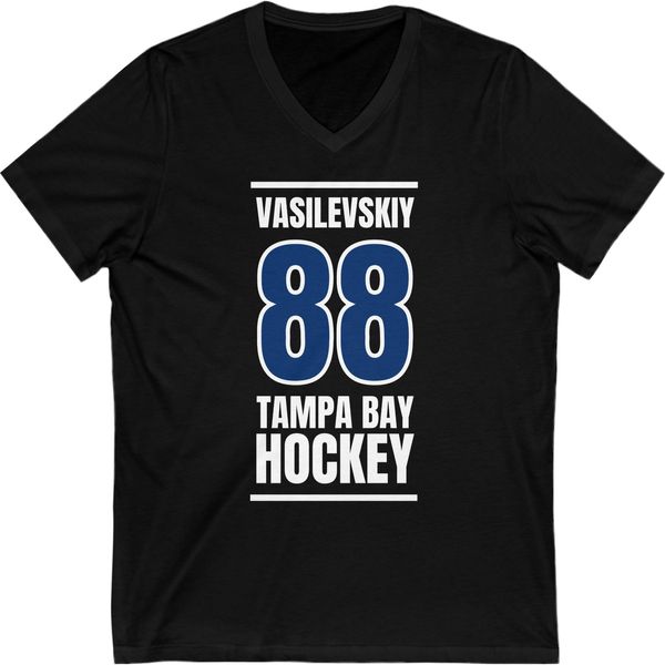 Vasilevskiy 88 Tampa Bay Hockey Blue Vertical Design Unisex V-Neck Tee