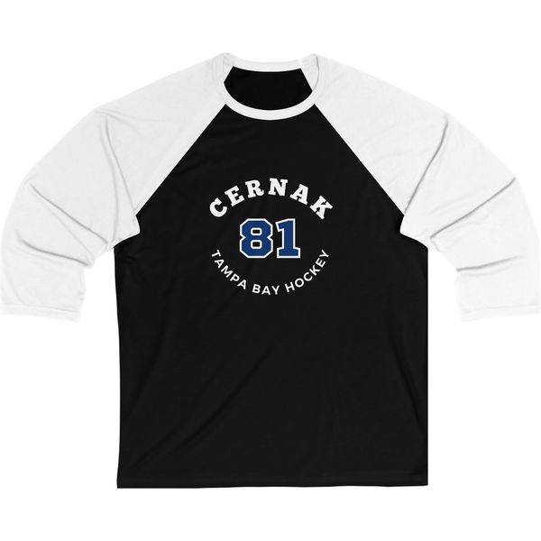 Cernak 81 Tampa Bay Hockey Number Arch Design Unisex Tri-Blend 3/4 Sleeve Raglan Baseball Shirt