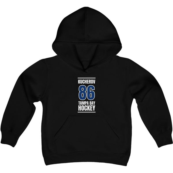 Kucherov 86 Tampa Bay Hockey Blue Vertical Design Youth Hooded Sweatshirt