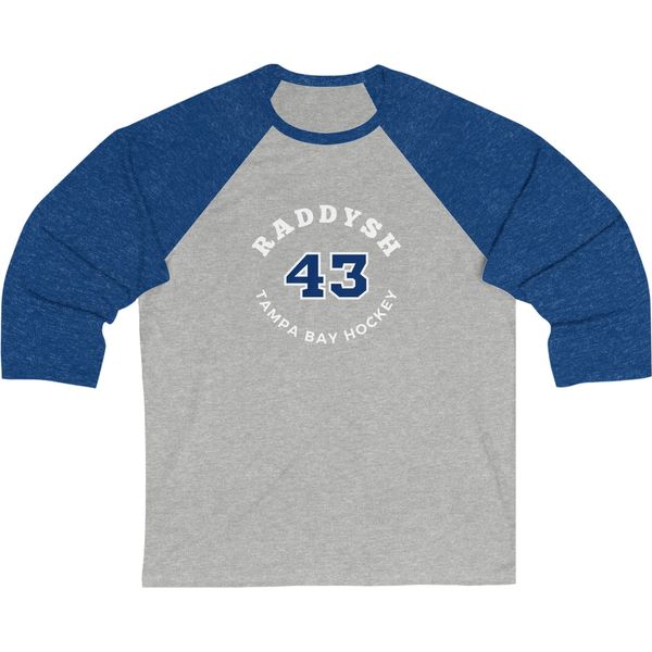 Raddysh 43 Tampa Bay Hockey Number Arch Design Unisex Tri-Blend 3/4 Sleeve Raglan Baseball Shirt