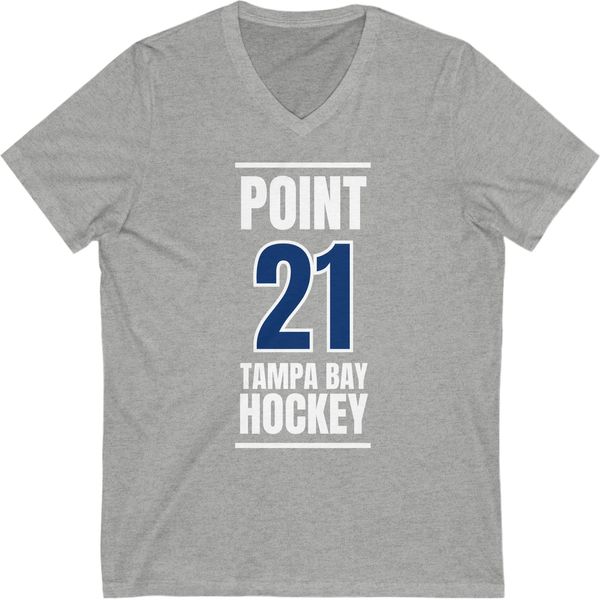 Point 21 Tampa Bay Hockey Blue Vertical Design Unisex V-Neck Tee