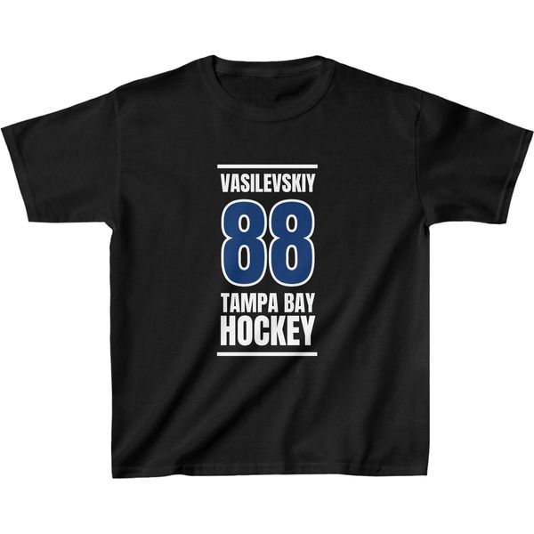 Vasilevskiy 88 Tampa Bay Hockey Blue Vertical Design Kids Tee