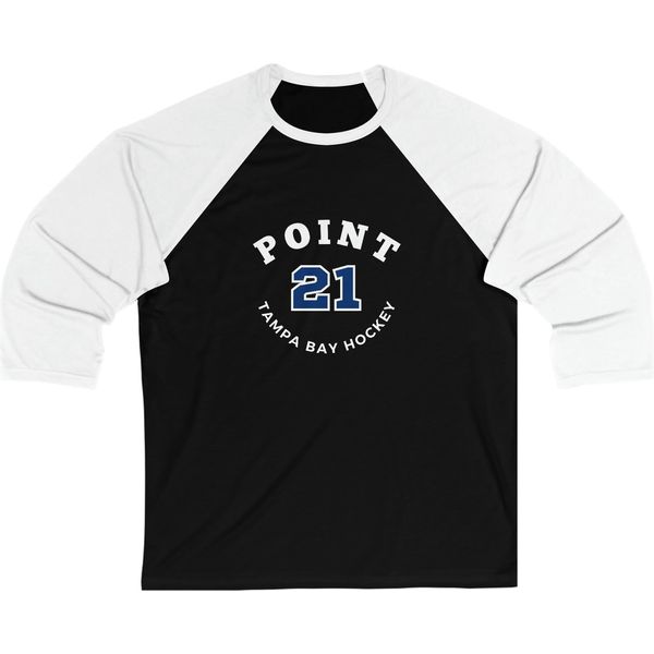 Point 21 Tampa Bay Hockey Number Arch Design Unisex Tri-Blend 3/4 Sleeve Raglan Baseball Shirt
