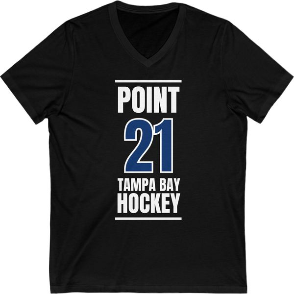 Point 21 Tampa Bay Hockey Blue Vertical Design Unisex V-Neck Tee