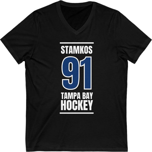 Stamkos 91 Tampa Bay Hockey Blue Vertical Design Unisex V-Neck Tee