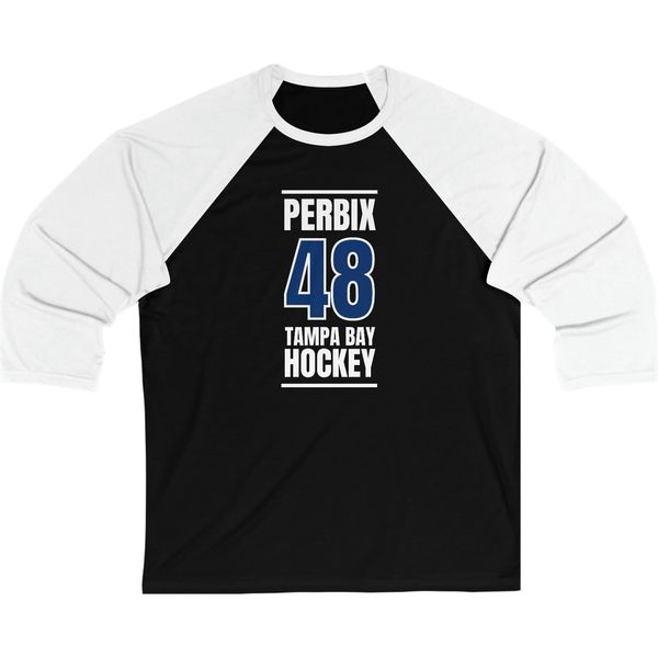 Perbix 48 Tampa Bay Hockey Blue Vertical Design Unisex Tri-Blend 3/4 Sleeve Raglan Baseball Shirt