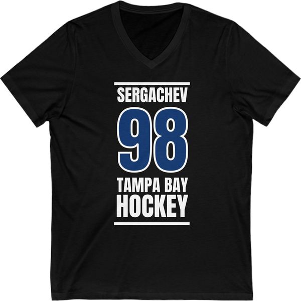 Sergachev 98 Tampa Bay Hockey Blue Vertical Design Unisex V-Neck Tee
