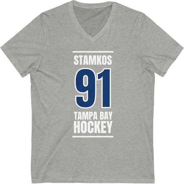 Stamkos 91 Tampa Bay Hockey Blue Vertical Design Unisex V-Neck Tee