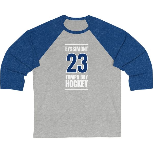 Eyssimont 23 Tampa Bay Hockey Blue Vertical Design Unisex Tri-Blend 3/4 Sleeve Raglan Baseball Shirt
