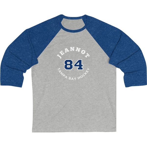 Jeannot 84 Tampa Bay Hockey Number Arch Design Unisex Tri-Blend 3/4 Sleeve Raglan Baseball Shirt