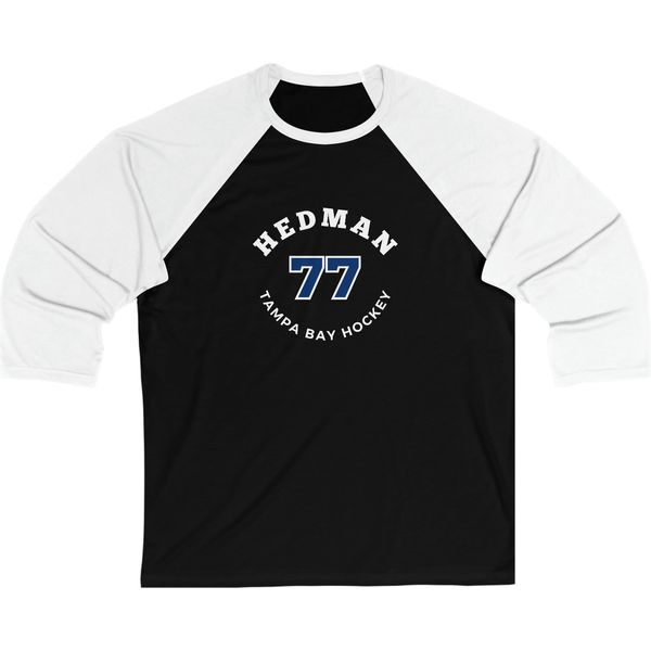 Hedman 77 Tampa Bay Hockey Number Arch Design Unisex Tri-Blend 3/4 Sleeve Raglan Baseball Shirt