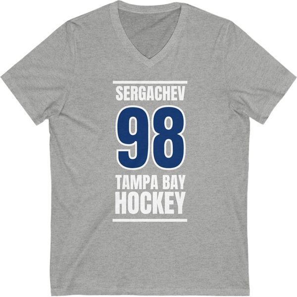 Sergachev 98 Tampa Bay Hockey Blue Vertical Design Unisex V-Neck Tee