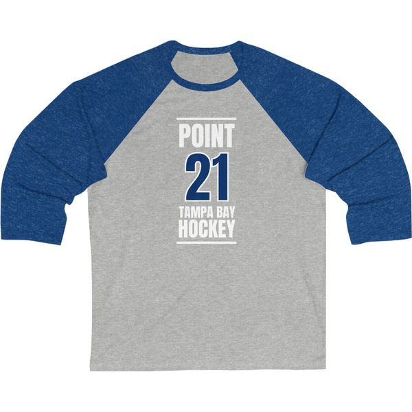Point 21 Tampa Bay Hockey Blue Vertical Design Unisex Tri-Blend 3/4 Sleeve Raglan Baseball Shirt