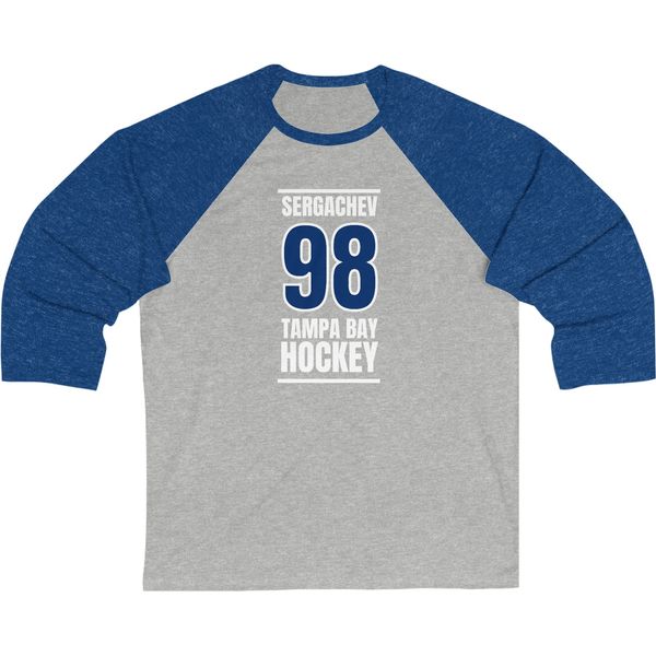 Sergachev 98 Tampa Bay Hockey Blue Vertical Design Unisex Tri-Blend 3/4 Sleeve Raglan Baseball Shirt