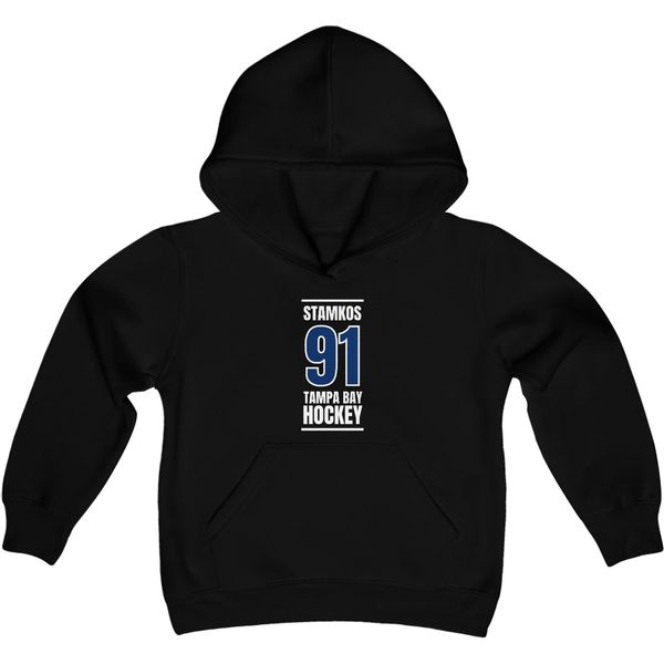 Stamkos 91 Tampa Bay Hockey Blue Vertical Design Youth Hooded Sweatshirt