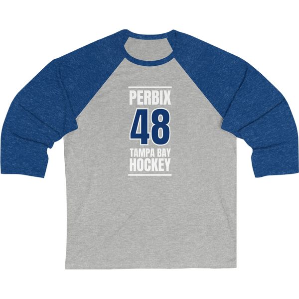 Perbix 48 Tampa Bay Hockey Blue Vertical Design Unisex Tri-Blend 3/4 Sleeve Raglan Baseball Shirt
