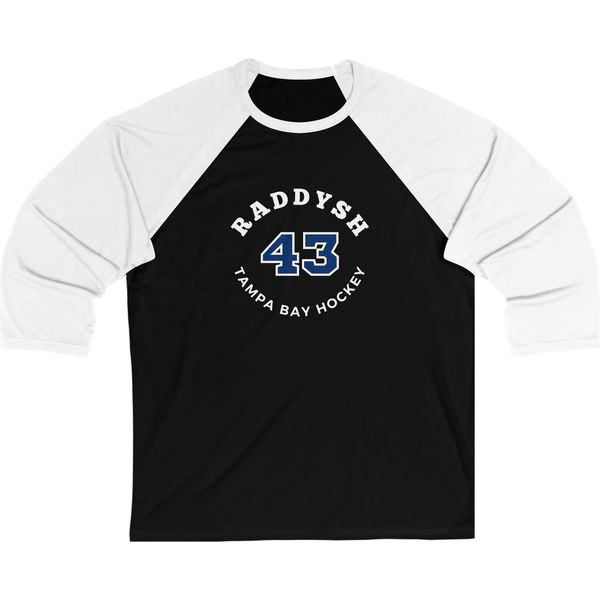Raddysh 43 Tampa Bay Hockey Number Arch Design Unisex Tri-Blend 3/4 Sleeve Raglan Baseball Shirt