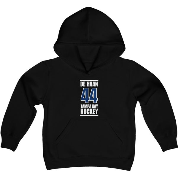 de Haan 44 Tampa Bay Hockey Blue Vertical Design Youth Hooded Sweatshirt
