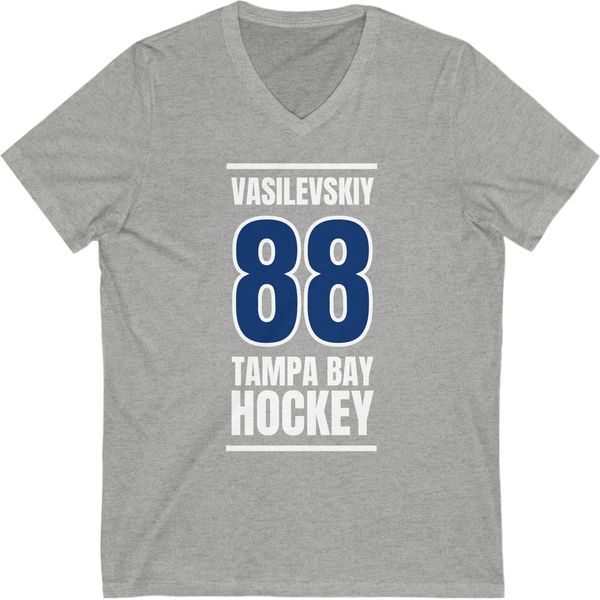 Vasilevskiy 88 Tampa Bay Hockey Blue Vertical Design Unisex V-Neck Tee