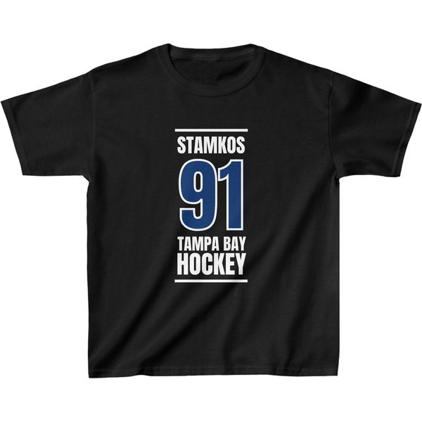 Stamkos 91 Tampa Bay Hockey Blue Vertical Design Kids Tee