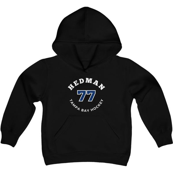 Hedman 77 Tampa Bay Hockey Number Arch Design Youth Hooded Sweatshirt