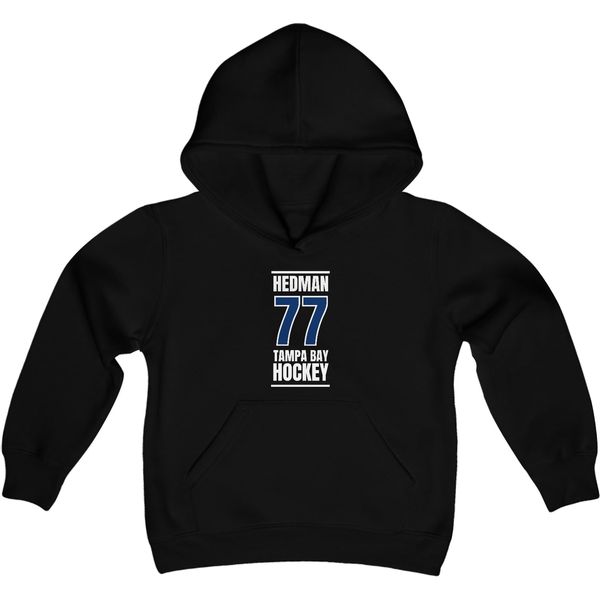 Hedman 77 Tampa Bay Hockey Blue Vertical Design Youth Hooded Sweatshirt
