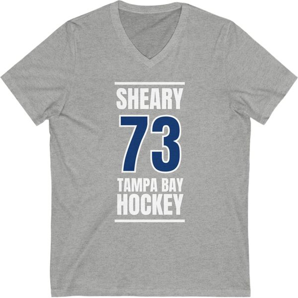 Sheary 73 Tampa Bay Hockey Blue Vertical Design Unisex V-Neck Tee