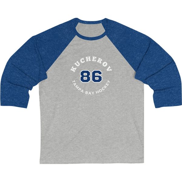 Kucherov 86 Tampa Bay Hockey Number Arch Design Unisex Tri-Blend 3/4 Sleeve Raglan Baseball Shirt