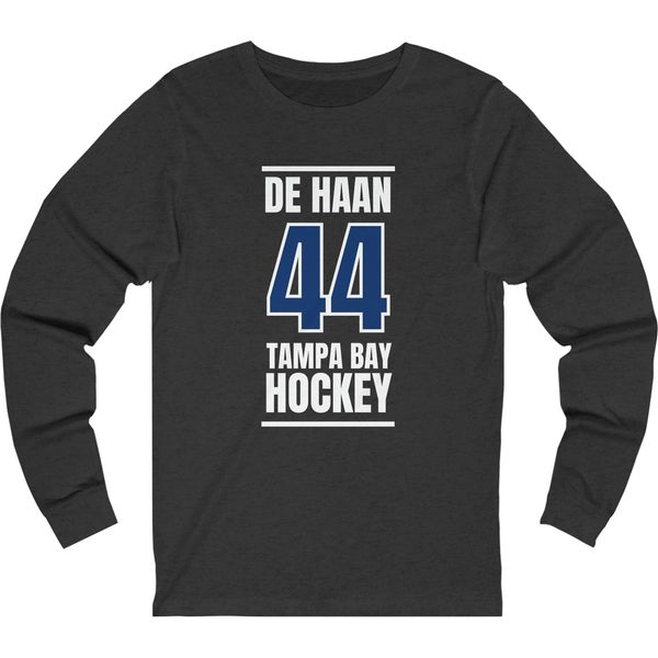 de Haan 44 Tampa Bay Hockey Blue Vertical Design Unisex Jersey Long Sleeve Shirt