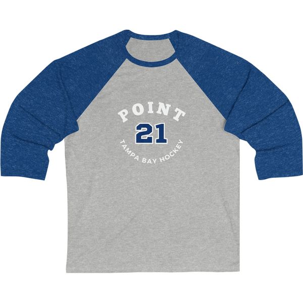 Point 21 Tampa Bay Hockey Number Arch Design Unisex Tri-Blend 3/4 Sleeve Raglan Baseball Shirt
