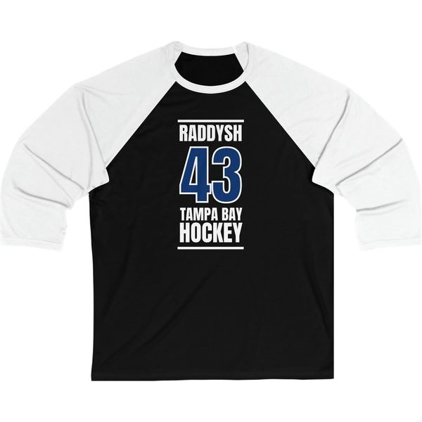 Raddysh 43 Tampa Bay Hockey Blue Vertical Design Unisex Tri-Blend 3/4 Sleeve Raglan Baseball Shirt