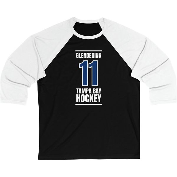Glendening 11 Tampa Bay Hockey Blue Vertical Design Unisex Tri-Blend 3/4 Sleeve Raglan Baseball Shirt