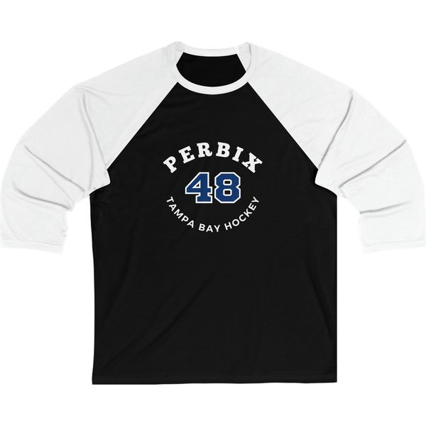 Perbix 48 Tampa Bay Hockey Number Arch Design Unisex Tri-Blend 3/4 Sleeve Raglan Baseball Shirt