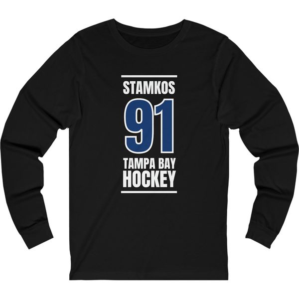 Stamkos 91 Tampa Bay Hockey Blue Vertical Design Unisex Jersey Long Sleeve Shirt