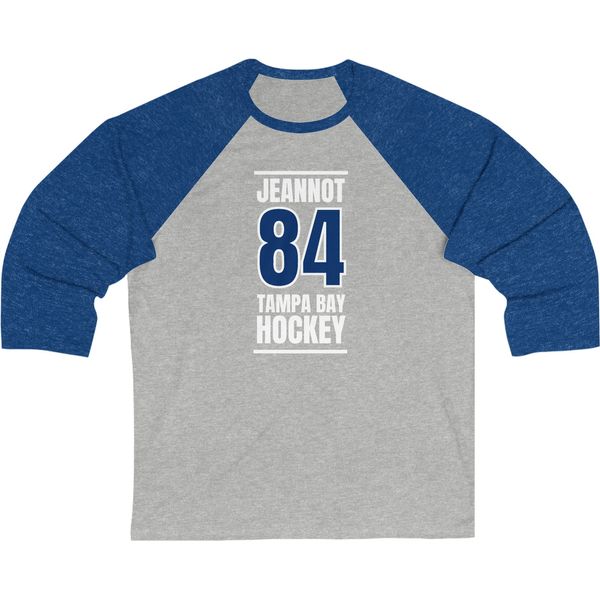 Jeannot 84 Tampa Bay Hockey Blue Vertical Design Unisex Tri-Blend 3/4 Sleeve Raglan Baseball Shirt