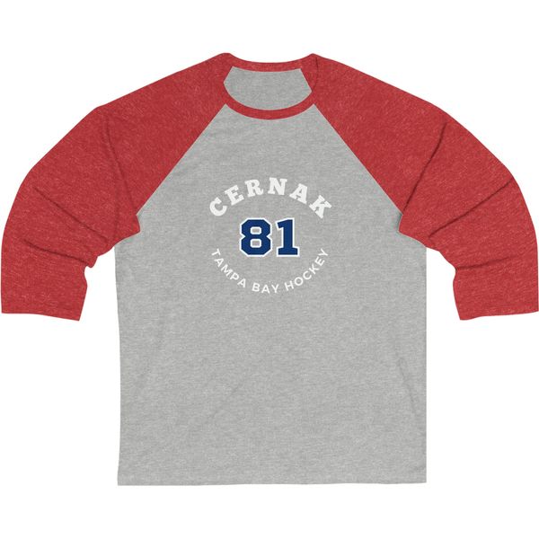 Cernak 81 Tampa Bay Hockey Number Arch Design Unisex Tri-Blend 3/4 Sleeve Raglan Baseball Shirt