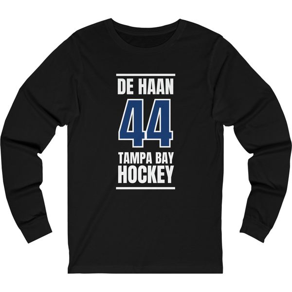 de Haan 44 Tampa Bay Hockey Blue Vertical Design Unisex Jersey Long Sleeve Shirt