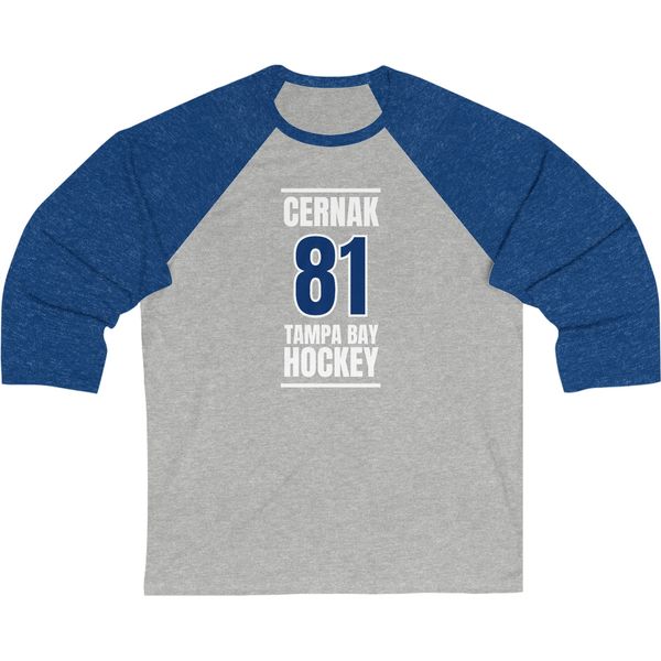 Cernak 81 Tampa Bay Hockey Blue Vertical Design Unisex Tri-Blend 3/4 Sleeve Raglan Baseball Shirt