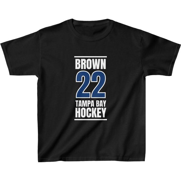 Brown 22 Tampa Bay Hockey Blue Vertical Design Kids Tee