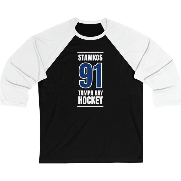 Stamkos 91 Tampa Bay Hockey Blue Vertical Design Unisex Tri-Blend 3/4 Sleeve Raglan Baseball Shirt