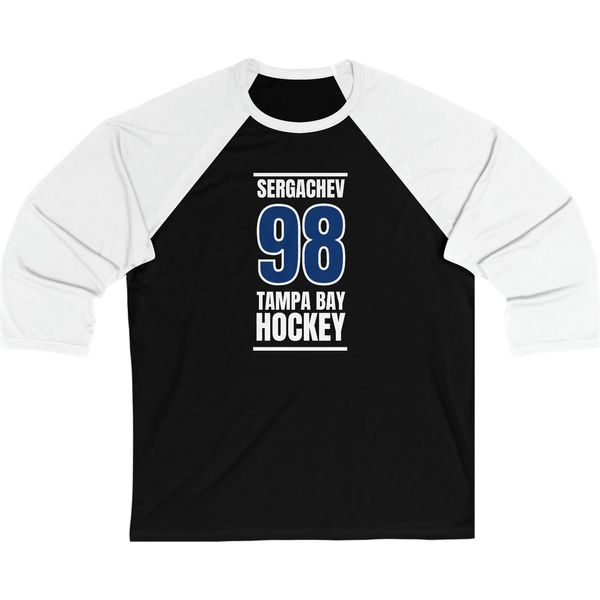Sergachev 98 Tampa Bay Hockey Blue Vertical Design Unisex Tri-Blend 3/4 Sleeve Raglan Baseball Shirt