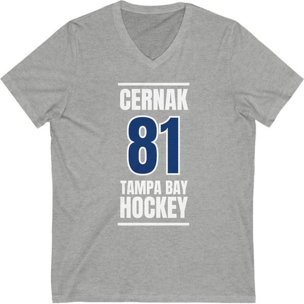 Cernak 81 Tampa Bay Hockey Blue Vertical Design Unisex V-Neck Tee