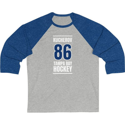 Kucherov 86 Tampa Bay Hockey Blue Vertical Design Unisex Tri-Blend 3/4 Sleeve Raglan Baseball Shirt