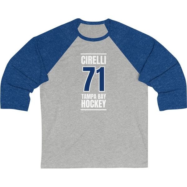 Cirelli 71 Tampa Bay Hockey Blue Vertical Design Unisex Tri-Blend 3/4 Sleeve Raglan Baseball Shirt