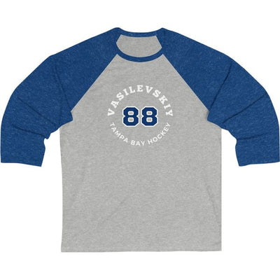 Vasilevskiy 88 Tampa Bay Hockey Number Arch Design Unisex Tri-Blend 3/4 Sleeve Raglan Baseball Shirt