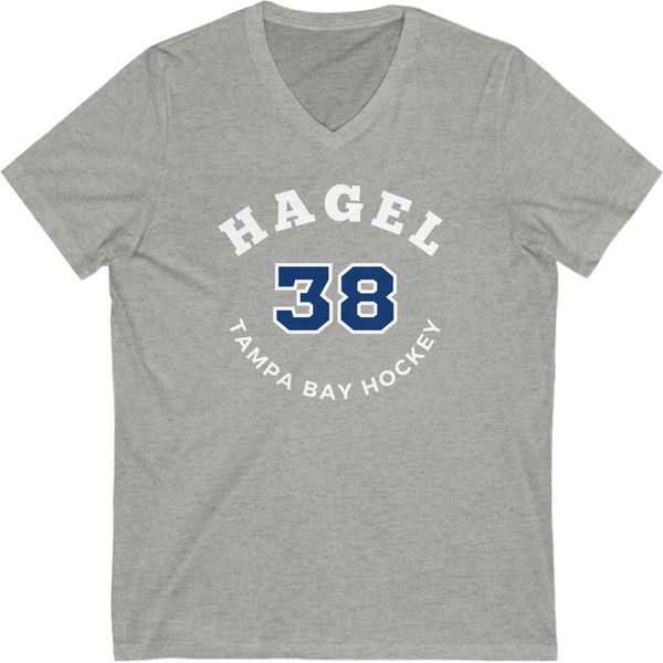 Hagel 38 Tampa Bay Hockey Number Arch Design Unisex V-Neck Tee