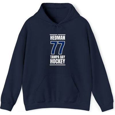 Hedman 77 Tampa Bay Hockey Blue Vertical Design Unisex Hooded Sweatshirt