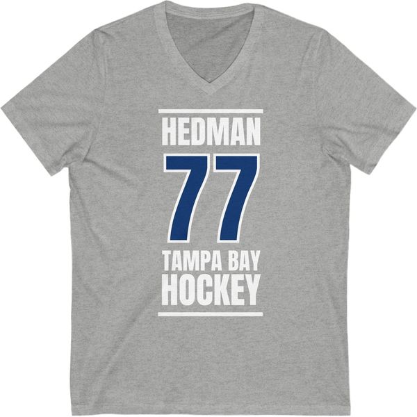 Hedman 77 Tampa Bay Hockey Blue Vertical Design Unisex V-Neck Tee