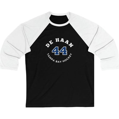 de Haan 44 Tampa Bay Hockey Number Arch Design Unisex Tri-Blend 3/4 Sleeve Raglan Baseball Shirt